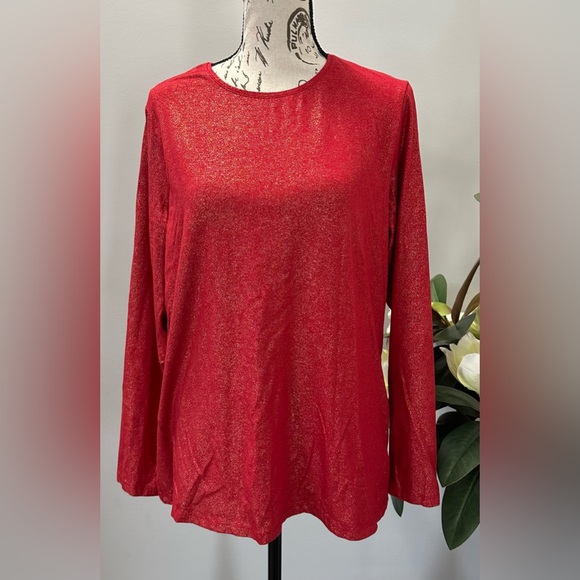 Lands' End Tops - ✨ Lands’ End Red & Gold Sparkly Metallic Long Sleeve Top - Size XL ✨